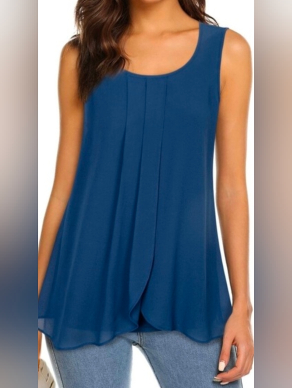 Sleeveless Blue Chiffon Pleated Women's Top Sz M NWT